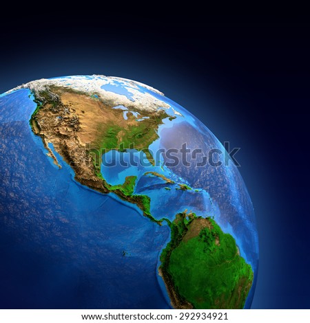 Detailed picture of the Earth and its landforms, view of American continent. Elements of this image furnished by NASA