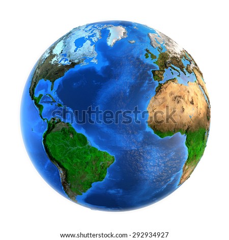 Detailed picture of the Earth and its landforms, isolated on white. Elements of this image furnished by NASA