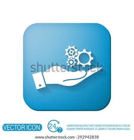 hand holding a cogwheel, icon setting and repair