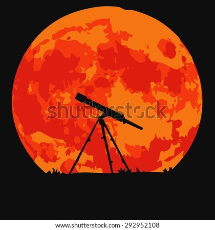 Telescope silhouette on background of the moon (vector) Royalty-Free Stock Photo #292952108