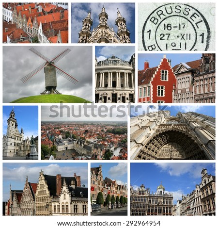 Belgium travel photo collage - images collection with Brussels, Antwerp, Bruges, Aalst and Leuven.