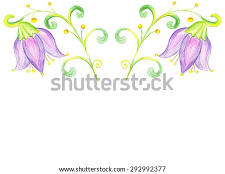 Flower bluebell drawing on paper.Floral template 