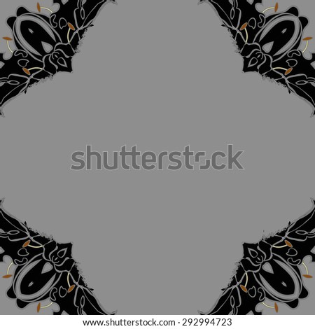 Circular seamless  pattern of  stylized flowers, ellipses, stamens, waves,  spots, copy space. Hand drawn.