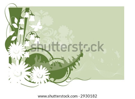 flower and swirl green grunge background illustration.