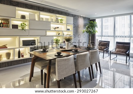 luxury dinning room interior Royalty-Free Stock Photo #293027267