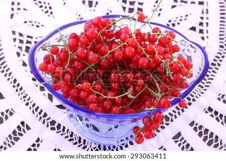 Red Currant in blue glass bowl
