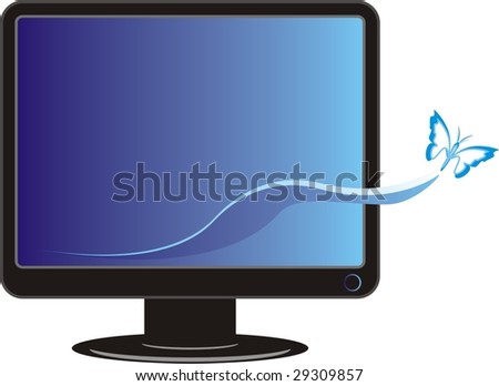 Monitor and butterfly. Vector
