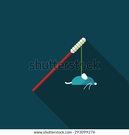 Pet cat toy flat icon with long shadow 