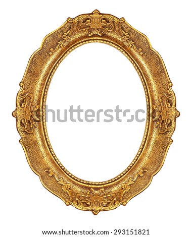 Oval golden textured frame isolated on white background. Clipping paths included for easier editing.
