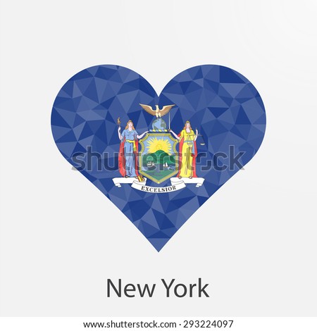 New York flag heart in geometric,mosaic polygonal style.Love to country and state.Abstract tessellation,background. Vector illustration EPS10