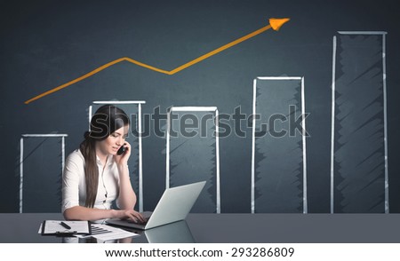Successful businesswoman with positive growth business diagram in background 