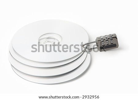Four CD, fastened by the code lock on a white background