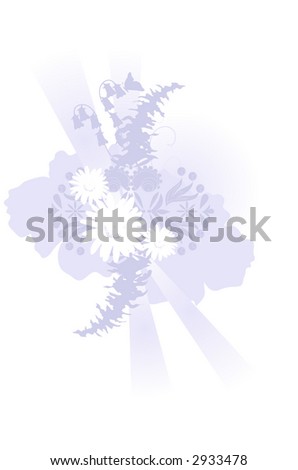 Flower and foliage element in light lavender over white background, vector
