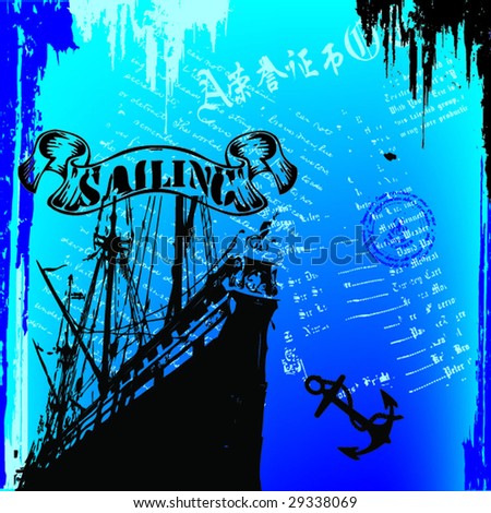 the ancient ship on a grunge background