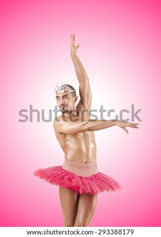 Man in ballet tutu against the gradient 
