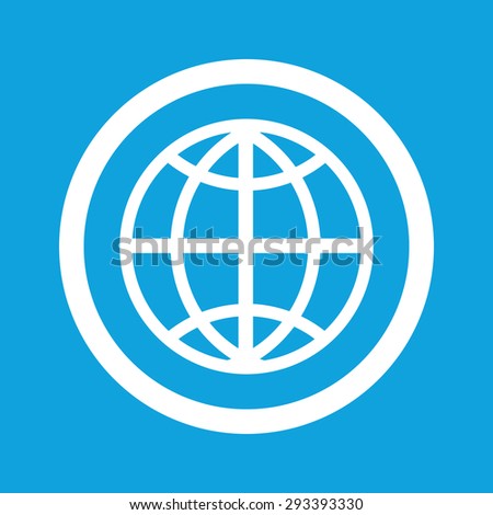 Globe symbol in circle, isolated on blue