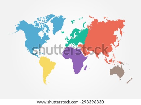 Vector World map with continent in different color ( flat design ) 