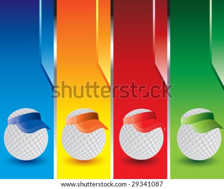 golf ball with visor on colored vertical banners
