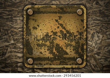 Metal sheet rust plate on plywood crate background texture