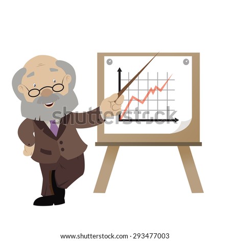 The cartoon business man with the graph