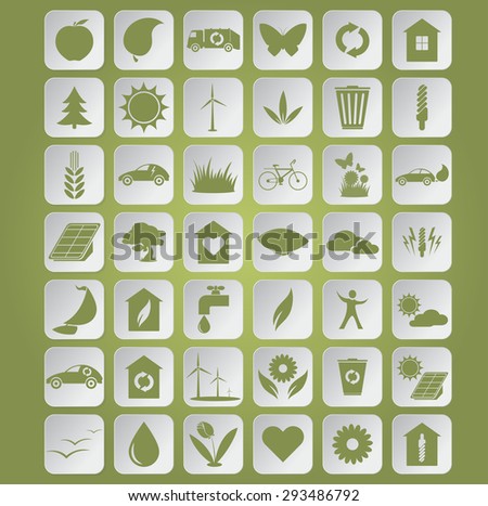 Image of green ecological icons on papers