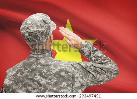National military forces with flag on background conceptual series - Vietnam
