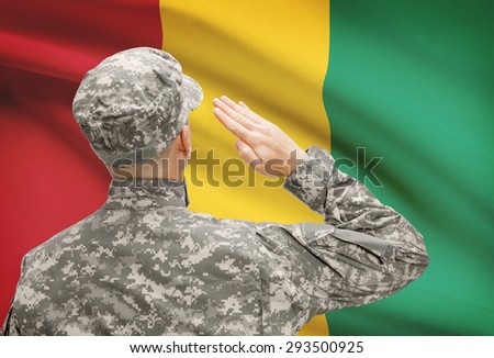 National military forces with flag on background conceptual series - Guinea