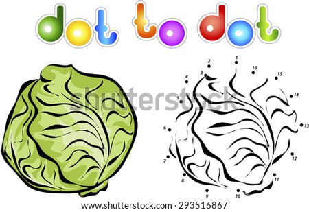 Big and ripe cabbage. Educational game for kids: connect numbers dot to dot and get ready image. Vector illustration for children