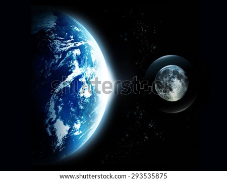 Planet earth with sun rising and the moon from space-original image from NASA.gov 