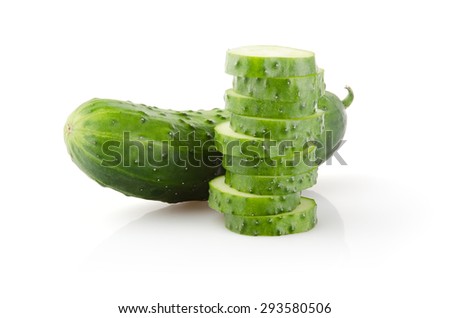 Fresh Cucumber and Slices isolated on white background