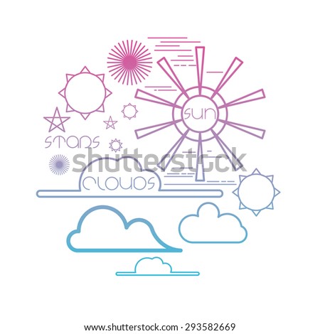 Vector linear icons and logo design elements of sun.clouds.stars
