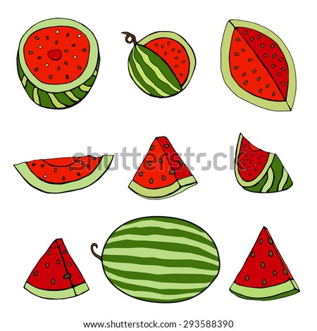 Set of watermelon. Isolated on white. Vector illustration
