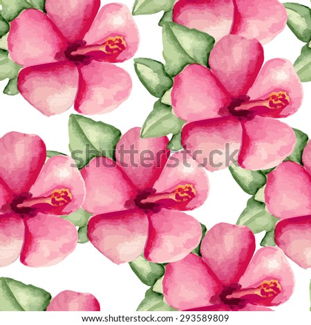 Seamless pattern with pink flowers. Watercolor. Vector illustration