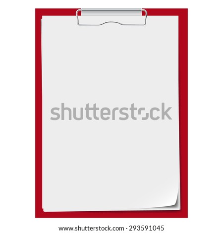  Red clipboard with a few sheets of paper.  Vector image. Realistic style.
