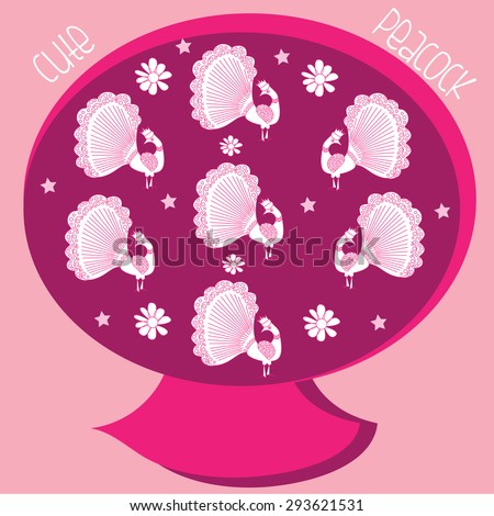 beautiful peacocks with flowers in a sphere vector illustration