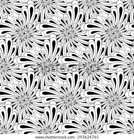 Vector creative hand-drawn abstract seamless pattern of stylized flowers in black and white colors  Royalty-Free Stock Photo #293624765