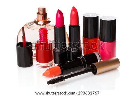 Different make-up products  on white background