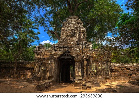 Architecture of old buddhist Ta Som temple in Angkor Archeological area