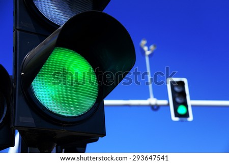 Traffic lights over blue sky