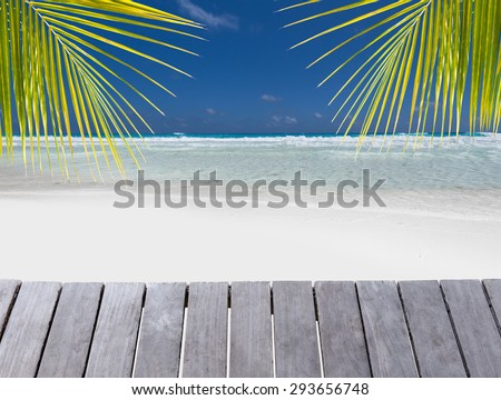 Wooden pier on caribbean beach view