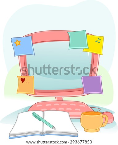 Illustration of a Computer Monitor with Sticky Notes Sticking to It