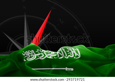 Saudi Arabia High Resolution flag and Navigation compass in background