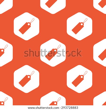 Image of string tag in white hexagon, repeated on orange background