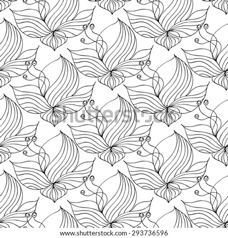 Vector creative hand-drawn abstract seamless pattern of stylized flowers in black and white colors  Royalty-Free Stock Photo #293736596