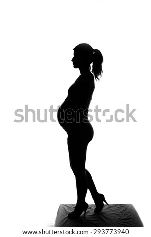 a silhouette of a pregnant woman on a white background