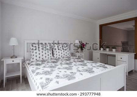 Luxury elegant bedroom interior in pastel colors