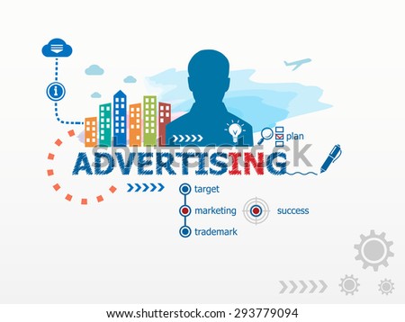 Advertising concept and business man. Flat design illustration for business, consulting, finance, management, career.