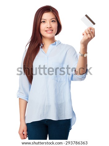happy chinese woman with credit card