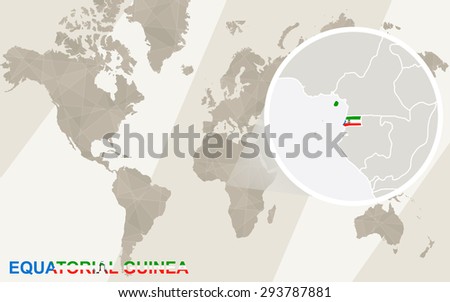 Zoom on Equatorial Guinea Map and Flag. World Map.
