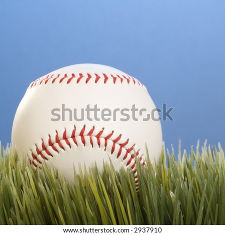 Baseball resting in grass.